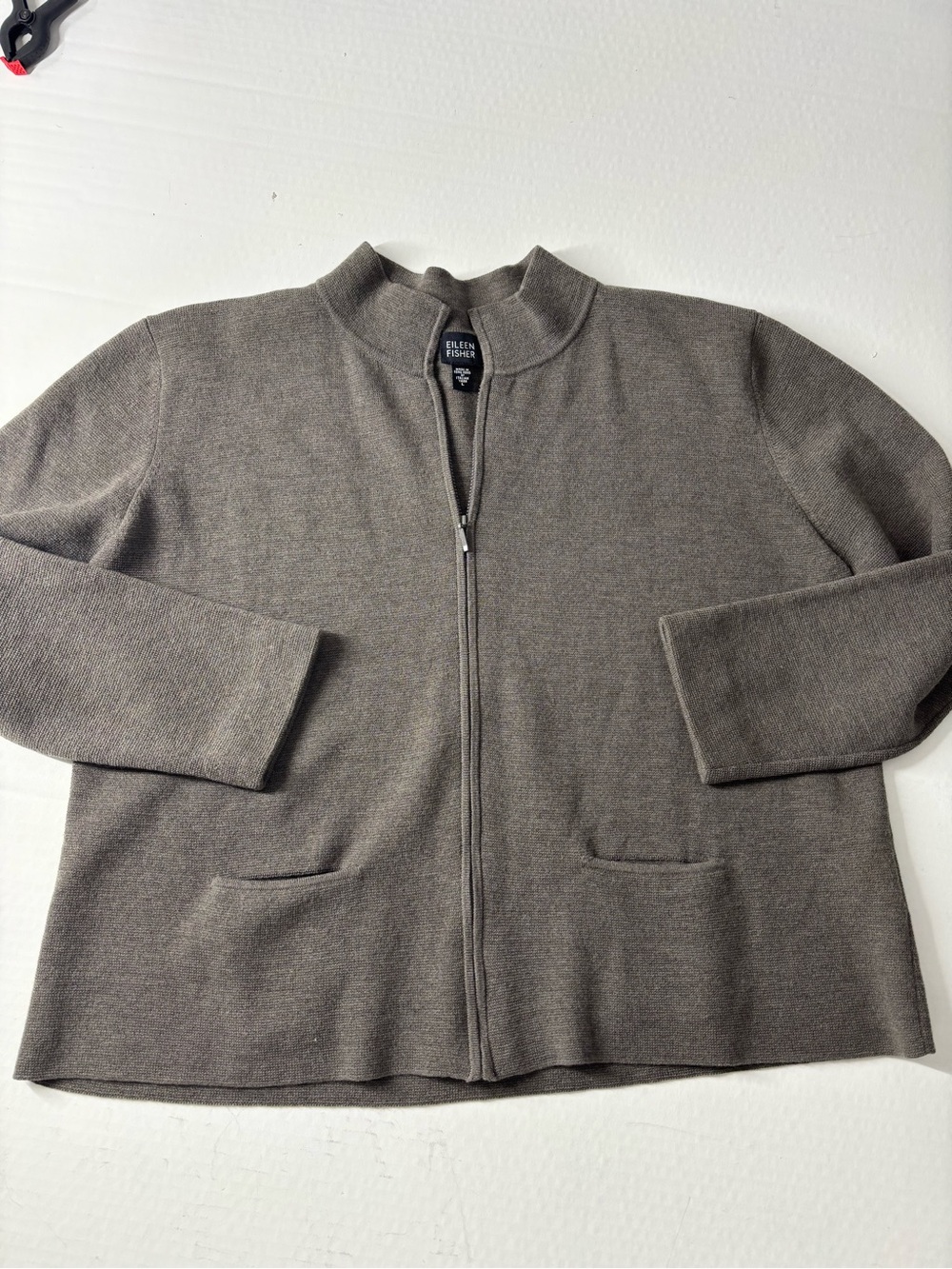 Eileen Fisher Wool Taupe Warm Grey Zip-Front Lightweight Jacket
